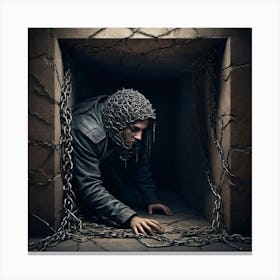 Man Crawling Through A Hole Canvas Print