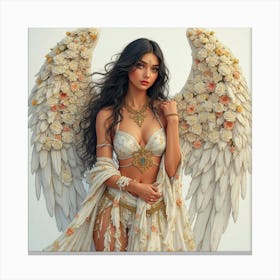 Beautiful Indian Angel With Floral Wings Canvas Print