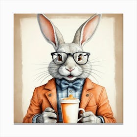 Rabbit With A Cup Of Coffee 1 Canvas Print