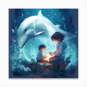 Dolphins And Children Canvas Print