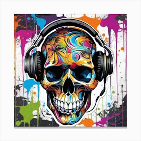 Skull With Headphones 47 Canvas Print