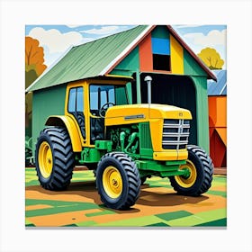 Yellow Tractor Cubism Style Canvas Print