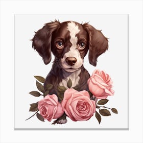 Dog With Roses Canvas Print