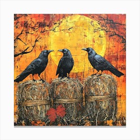 Crows On Hay Canvas Print