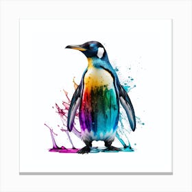 Penguin With Rainbow Water Splash Effect Canvas Print