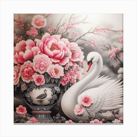 Swan With Flowers Canvas Print