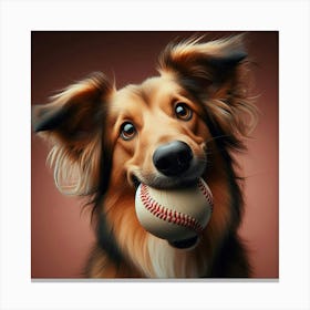 Dog With A Baseball Canvas Print