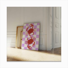 Crabs On A Checkered Floor - Purple Canvas Print