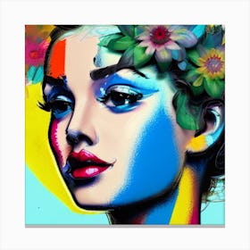 Colorful Girl With Flowers 1 Canvas Print