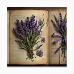 Lavender Flowers In A Book -  Junk Journal Canvas Print