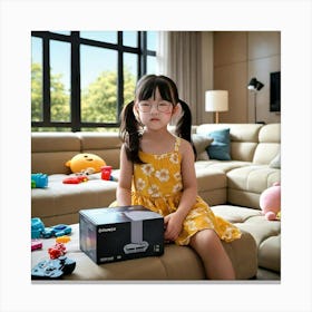 Little Girl With Nintendo Box Canvas Print