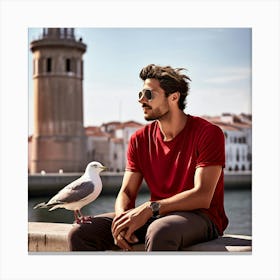 Man And A Seagull Canvas Print