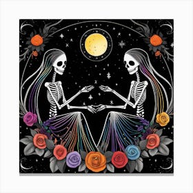 Mexican Skeletons LBGTQ love whimsical minimalistic line art Canvas Print
