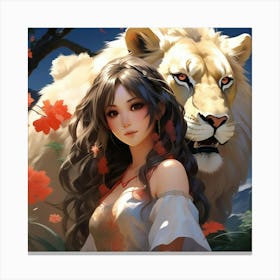 Japanese girl and Lion Canvas Print