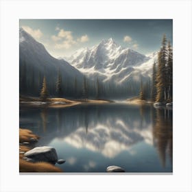 A Serene Mountain Lake Reflecting The Snow Capped Peaks Canvas Print