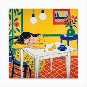 Woman Sleeping At The Table 1 Canvas Print