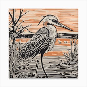 Heron Linocut Canvas Print