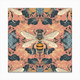 Bees On A Pink Background Canvas Print