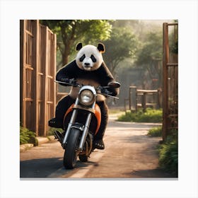 Panda On Motorbike Canvas Print