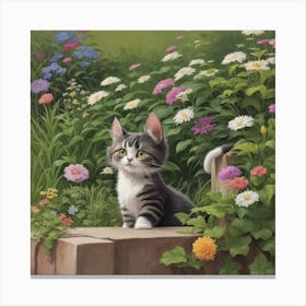 Cat In The Garden 2 Canvas Print