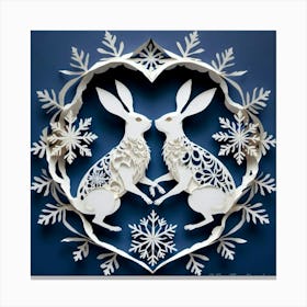 Two Rabbits In The Snow Canvas Print