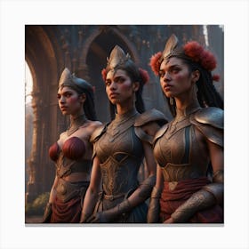 Three Women In Armor Canvas Print