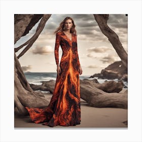 Woman In A Fire Dress Canvas Print