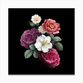 Roses On Black Background, vector floral illustration Canvas Print