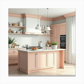 Elegant Kitchen In Watercolor, Soft, Serene Color Palette 1 Canvas Print