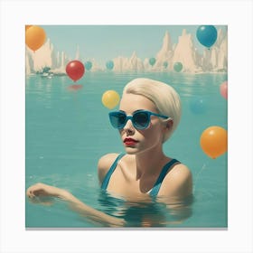 Blonde Girl In The Water With Ballons Canvas Print