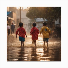 Children In A Flooded Street Canvas Print
