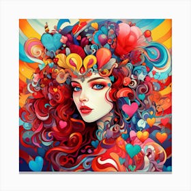 Queen Of Hearts, Psychedelic, Colorful Wonderland Style PT.2 Canvas Print