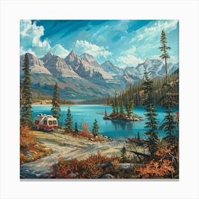 Rv On The Lake Oil Painting Canvas Print