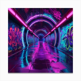 Neon Tunnel With Graffiti Canvas Print
