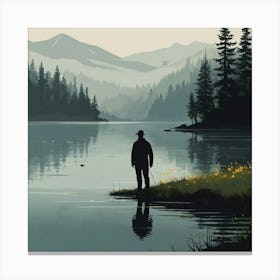 Man Standing By A Lake 4 Canvas Print