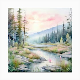 Watercolor A Serene Landscape In Gifford Pinchot National Forest Canvas Print