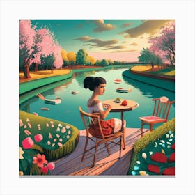 'The Girl At The Garden river Canvas Print