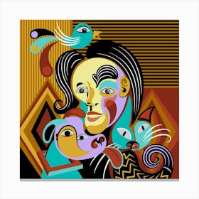 Woman With Birds Canvas Print