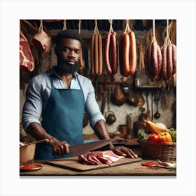 Black Man In A Butcher Shop Canvas Print