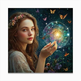 Girl Holding A Crystal Ball Canvas Print