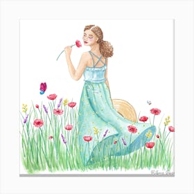 Girl in poppy fields Canvas Print