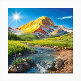 Radiant Sunrise Over A Vibrant Mountain Landscape Canvas Print