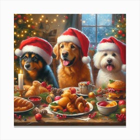 Christmas Dinner With Dogs 1 Canvas Print