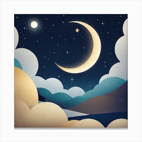 Moon And Clouds Canvas Print