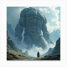 Giant Stone Titan Breaking Through A Mountain Range 1 Canvas Print