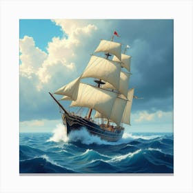 Grand Old Ship Navigating Watercolor Storm Clouds 1 Canvas Print