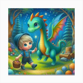 Little Boy And Dragon Canvas Print