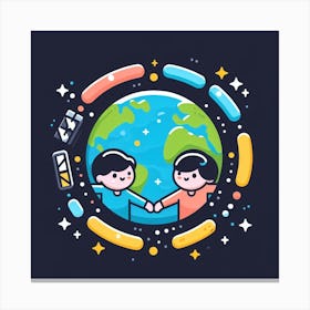 Two People Holding Hands Around The Earth Canvas Print