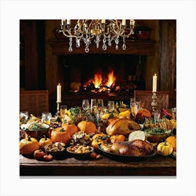 A Beautifully Prepared Thanksgiving Banquet Seated Under The Warm Glow Of Recessed Lighting In A Rus (5) Canvas Print