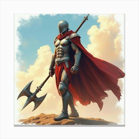 Titan Warrior With A Watercolor Sky Background 1 Canvas Print